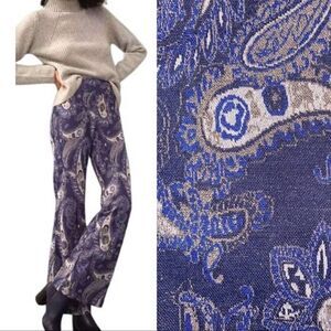 Anthropologie Maeve Blue Maria Paisley Metallic Flare Pants